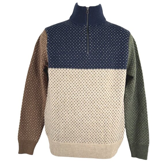 J. Crew Rugged Merino Half Zip Sweater Small Colorblock Bird's Eye NWT FS-1417 - Picture 1 of 10